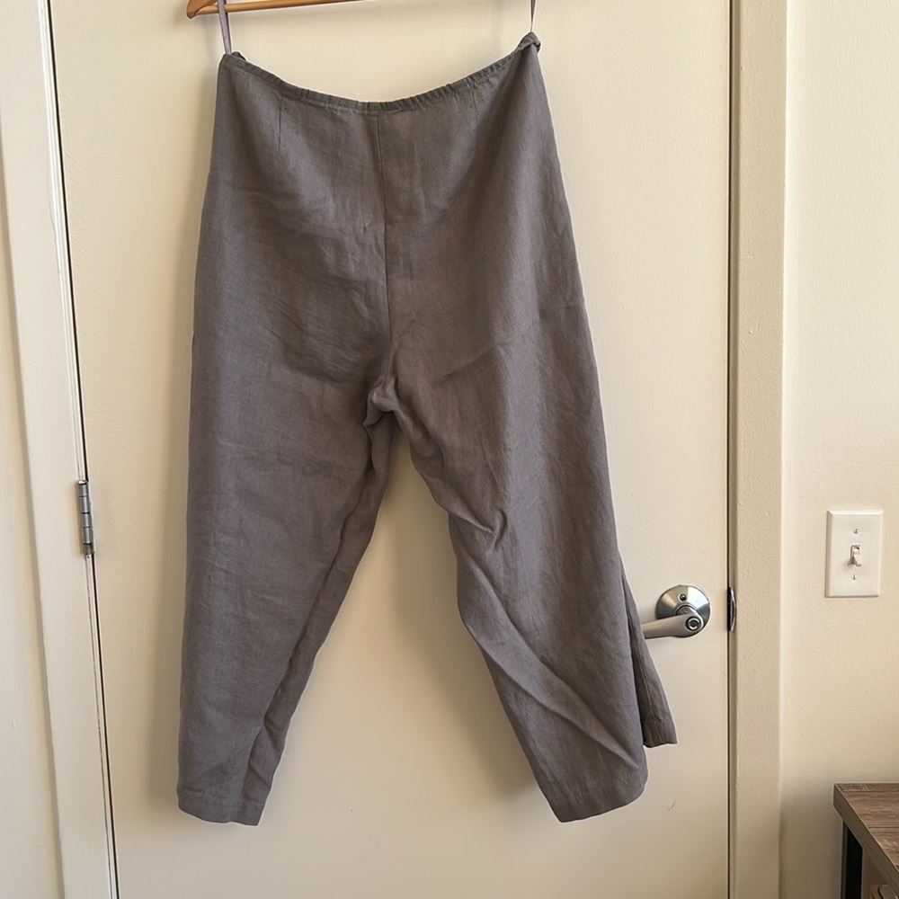 Eileen Fisher Medium Linen Taupe Side-Zip Pants - Picture 3 of 11